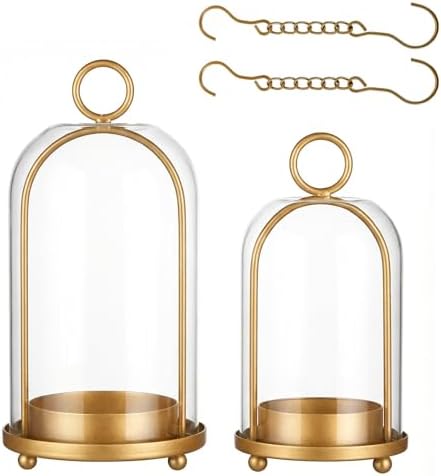 GYKLE Set of 2 Candle Lantern, Candle Holders with Glass Dome 10" & 7.87" by GYKLE