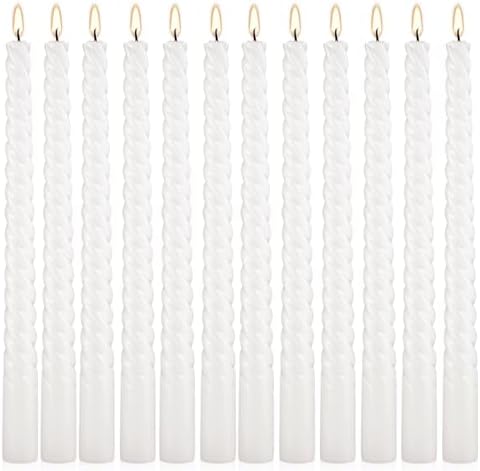 WPONSZU 10 Inch White Spiral Taper Candle Set of 12 Pack Unscented Dripless Candlesticks for Valentine's Day,Dinner,Party,Brithday,Wedding,Christmas,and Home Decoration by WPONSZU