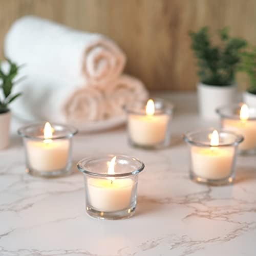 HOSLEY Oyster Cup Clear Glass Filled Candles 48 Pack Ivory Hand Poured Unscented Wax Candles for Home Restaurants Shabbat Church Weddings Romantic Moments Party Spa Meditation - Image 4