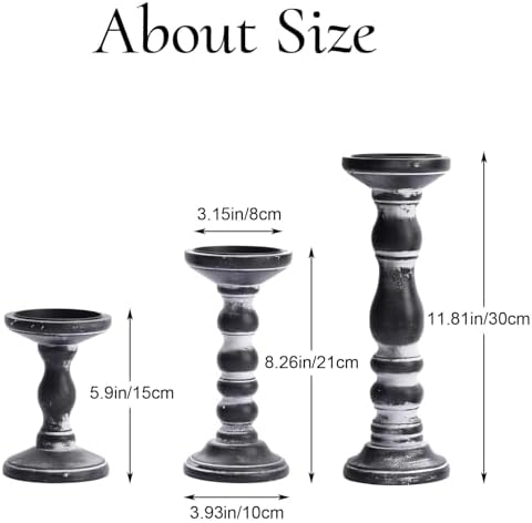 Wood Pillar Candle Holder: Rustic Distressed Black Candle Stand - Image 6