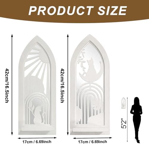 ZEXUIRU 2 Set Rustic Candle Sconces Living Room Bedroom Entryway Wood Mirrored, Farmhouse, Carved Frame Wall-Mount Wooden Candle Holders Wall Decor Hanging Handmade Holder - Distressed White - Image 4