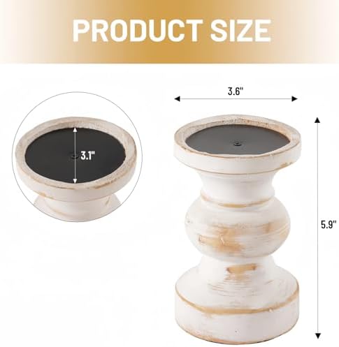 CedarLux Rustic Pillar Candle Holder, 6 Inch White Wooden Candlestick Holders, Farmhouse Candle Stands for Pillar Candle,Decorative Wood Candlestick Holders for Living Room, Table Centerpiece - Image 3