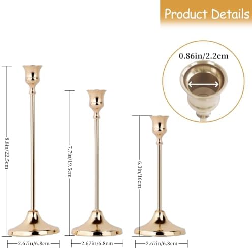 French Gold Candlestick Holders Set of 3, Metal Taper Candle Holders, Classic Decorative Candle Stick for Christmas, Wedding, Party, Dinner Tables,Home Décor - Image 2