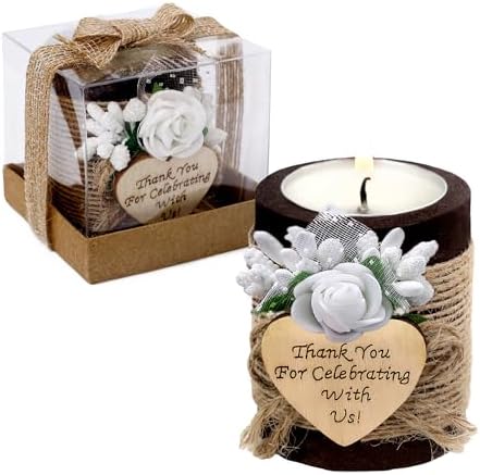 Ju's Favors 10 Piece Set of Wooden Tealight Candle Holders, Wedding Candle Favors, Baby Shower Favors, Guest Return Favors, Bridal Shower Favors for Guests.(Dark Brown+Rose) by JusFavors
