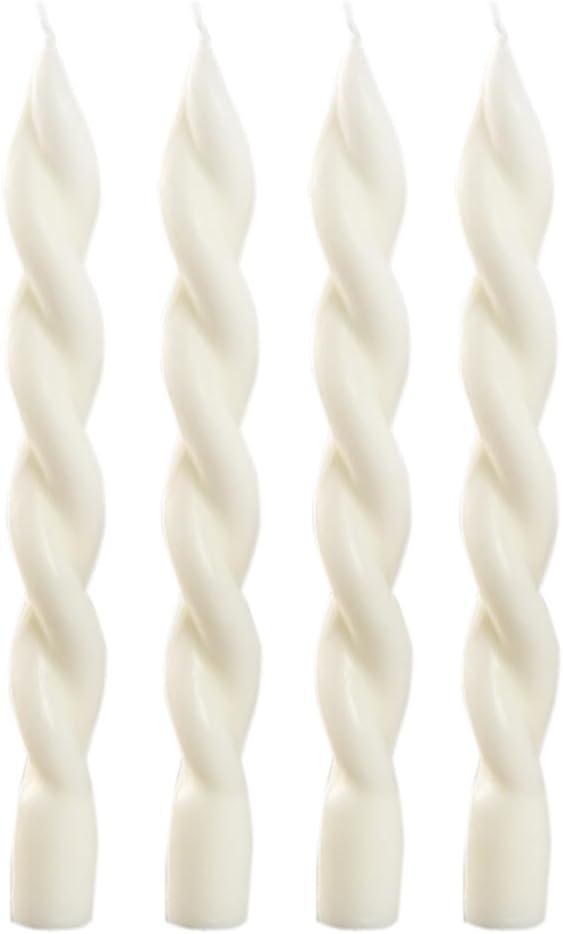 White Spiral Taper Candles 7.47 Inch, 4 Pack White Twisted Candlesticks, Perfect for Wedding Centerpieces, Holiday Dinners, Valentine's & Farmhouse Home Decor, Unscented Smokeless by HUTIP