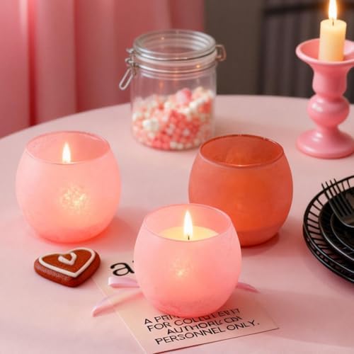 Blush Pink Glass Candle Holders Set of 4, Vintage Frosted Votive Candle Holders for Mother's Day, Romantic Tealight Candle Holders for Wedding Table Centerpieces, Aesthetic Pink Decor for Home Office - Image 5
