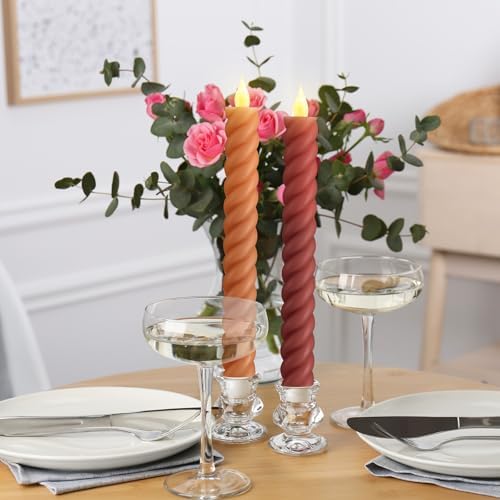 Baquler 6 Pcs Fall Flameless Taper Candle Twisted LED 9.65 Inch Fall Taper Candles Battery Operated Twisted Candlesticks for Thanksgiving Harvest Wedding Birthday Home Party Dinner Fireplace Decor - Image 4