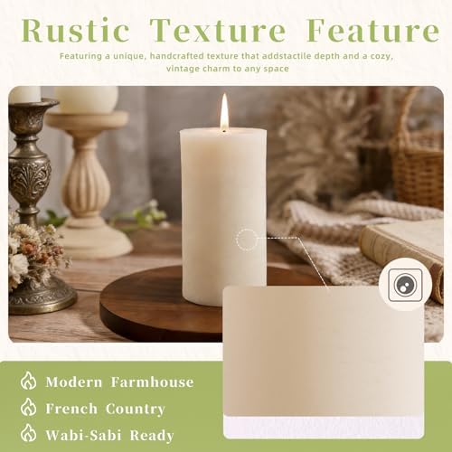 White Rustic Pillar Candles,Non-Toxic Soy Wax Candle, 2.8x6 Inch, 6 Pack - Image 2