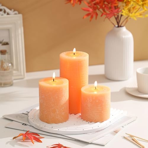 3x6 Inch Yellow Pillar Candles - Set of 3, Unscented, Large, Smokeless Dripless Candles for Dinner Table Decor, Home Rustic Decor, Fall Centerpieces - Image 3