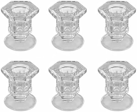 Candlestick Holders - 6 Pack Glass Candlestick Holders, 2.36" Height Clear Taper Candle Holders for Candlesticks, Small Centerpiece for Wedding, Festival, Party Decor (6, Clear) by BTGLLAS