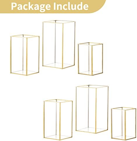 Nuptio Glass Hurricane Candle Holder Set of 6 Gold Pillar Candle Holders Large Rectangular Candleholder Table Centerpieces Decoration for Wedding Party Thanksgiving Ornaments 9.5 & 8.1 & 6.5 inch - Image 6