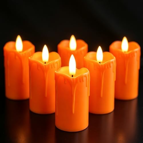 6PCS Flameless Votive Candles with Timer Battery Operated Orange by EZiKitchen