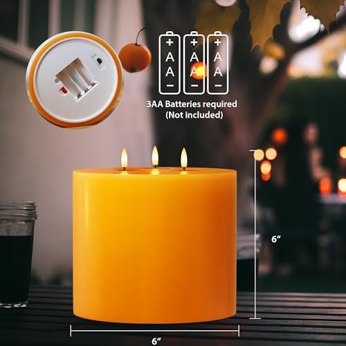 Orange Extra Large Flameless Candles, 6"x6" Battery Operated Candles with Remote, Real Wax Flickering LED Candles with 3 Wicks for Fall, Thanksgiving, Harvest, Halloween Decor - Image 2