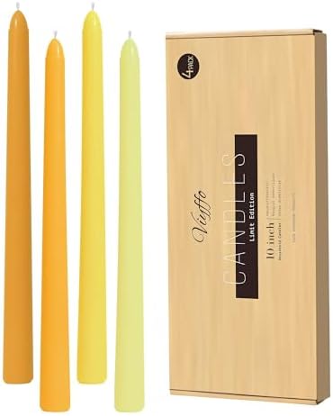 Viyffo Taper Candles 10 Inch Yellow 4 Pack Unscented, Smokeless by Viyffo