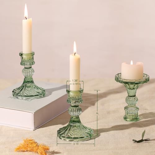12PCS Green Candlestick Holders Set- 4" H Taper Candle Holders, Glass Candle Holders Bulk for Wedding, Party, Home Table Centerpieces, Festival Gifts & Windowsill Decor - Image 2