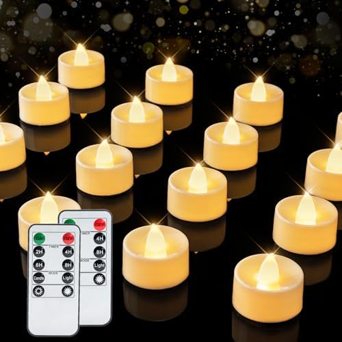 BEICHI 24Pcs Flameless LED Tea Lights with Remote & Timer,Ivory Base,400Hrs by BEICHI