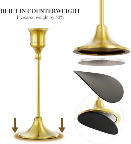 FSyueyun Brass Candle Holders Set of 3, Vintage Metal Candlestick Holders - Image 5