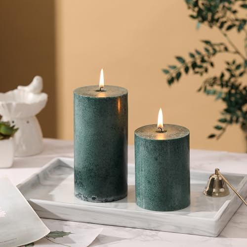 3x4 Inch Green Pillar Candles Set of 3,Unscented Hand-Poured Pillar Candle - Image 4