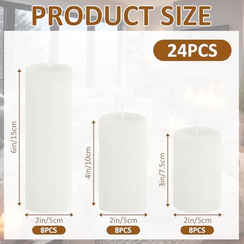 24-Pack White Pillar Candles Bulk Set - Image 2