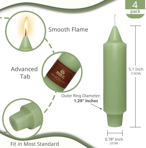 NJAO HOO Light Green Short Taper Candle 5 Inch Candlesticks Unscented Dripless Tapered Candle Set for Home Decor Wedding Party Dinner Candles, 4 Pack - Image 3