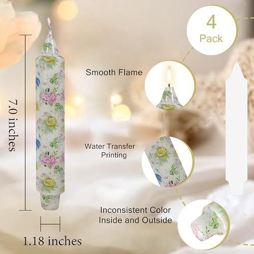 7 inch Short Candle Floral Candle Sticks Printed Candlestick Handmade Unscented Taper Candle 4 pcs Blue Flower Tapered Candles for Home Dinner Wedding Holiday - Image 4