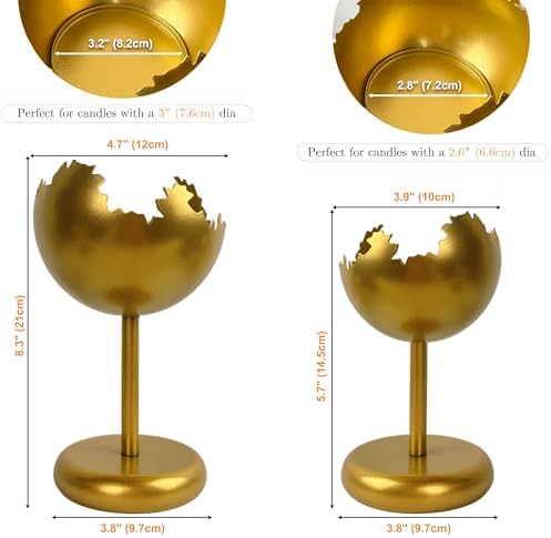 Metal Modern Candleholders in Eggshell Design, 2PCS, S+L, Gold - Image 2