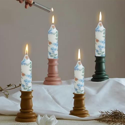 5 inch Short Candle Blue Floral Candle Sticks Printed Candlestick Handmade Unscented Taper Candle 4 Pack Blue Flower Tapered Candles for Home Dinner Wedding Holiday - Image 5