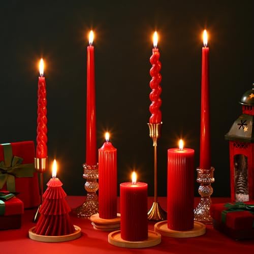 Nuanchu 8 Pcs Christmas Spiral Taper Candles Smokeless, Red by Nuanchu