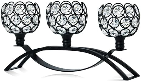 Crystal Tealight Candle Holder Centerpiece Home Decorative Candlestick Holder Elegant Table Centerpiece Home Decor Wedding Party Anniversary (Black, 3 Arm) by KOLNLALA