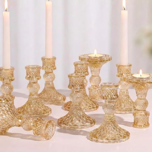 Gold Candle Holder Set of 12, Glass Taper Candle Holders Bulk by Simeitol