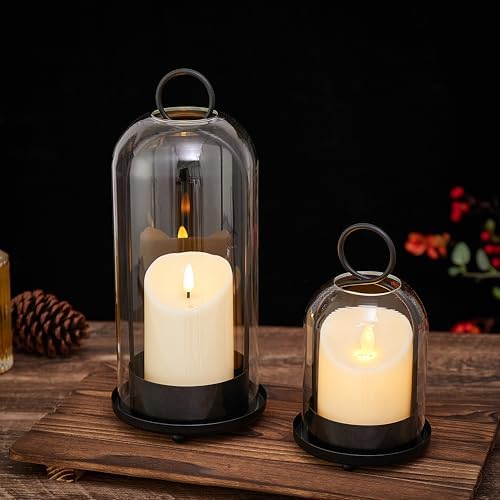Hurricane Metal & Glass Candle Holder Black Set of 2, Decorative Candlestick Pillar Candle Holder with Clear Glass for Wedding Party Christmas Holiday Dining Table Centerpiece Lanter - Image 5