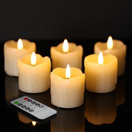 Eywamage Ivory Dripping Wax Flameless Votive Candles with Timer Batteries by EywamageCandles