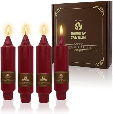 NJAO HOO Burgundy Short Taper Candle 5 Inch Christmas Candlesticks Red Unscented Dripless for Home Dinner Decor Halloween Party, 4 Pack by NJAOHOO