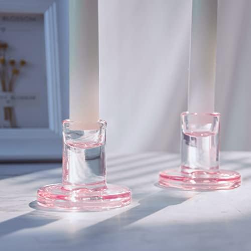 4PCS Pale Pink Glass Taper Candle Holders, Crystal Candlesticks, Wedding - Image 4
