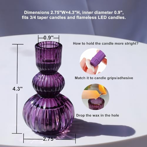 Woho Purple Taper Candle Holders Set of 3, Candlestick Holder for Halloween - Image 5