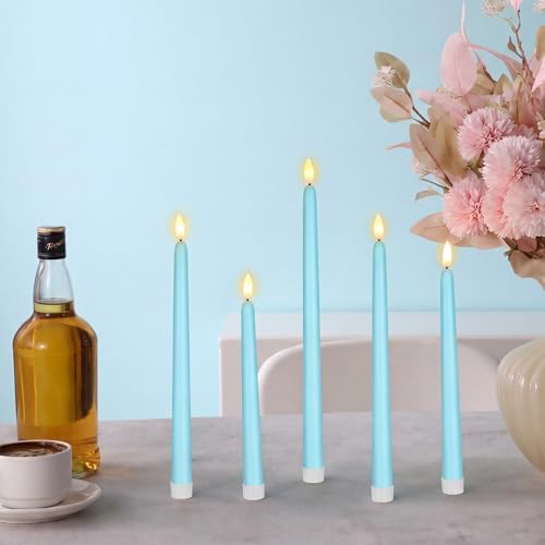 Rossesay 24 Pcs Flameless LED Taper Candles Battery Operated Candle 8.5", 9.65", 10.8", 12.8" Flameless Candlesticks Flickering for Christmas Church Wedding Indoor Decoration(Classic, Turquoise) - Image 6