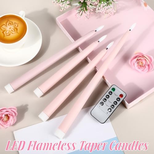 Rossesay 16 Pcs Pink Flameless Taper Candle with Remote Timer - Image 4