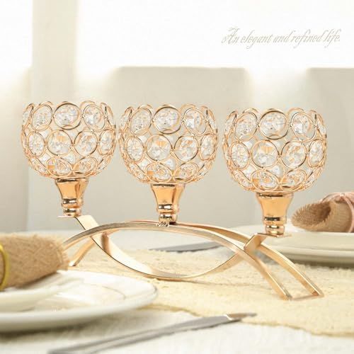 Crystal Tealight Candle Holder Centerpiece Home Decorative Candlestick Holder Elegant Table Centerpiece Home Decor Wedding Party Anniversary (Gold, 3 Arm of 4 Pcs) - Image 4