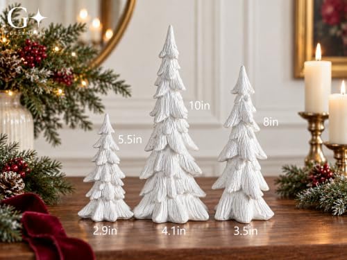 3PCS White Christmas Tree Figurines, Resin Tabletop Decor - Image 2