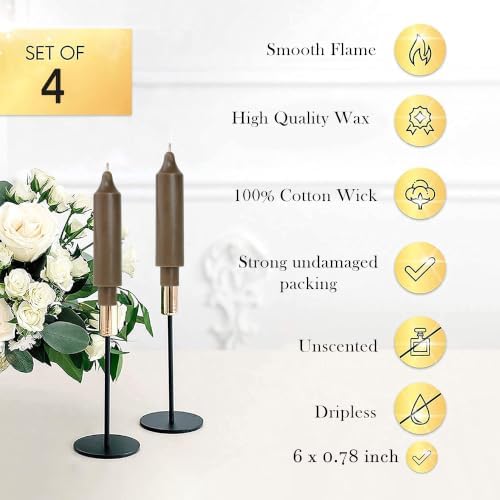 Brown Short Taper Candles 6 inch Candle Sticks Unscented Dinner Candle Dripless for Home Decor,Set of 4 - Image 4