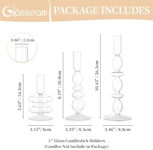 Glasseam Glass Tapered Candlestick Holder 3Pcs Unique Taper for Table Decor - Image 5
