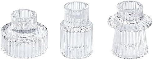 Vixdonos Glass Candlestick Holders Tealight Candle Holders for Table Centerpieces, Wedding Decor and Dinner Party (3 Pcs, Clear) by Vixdonos