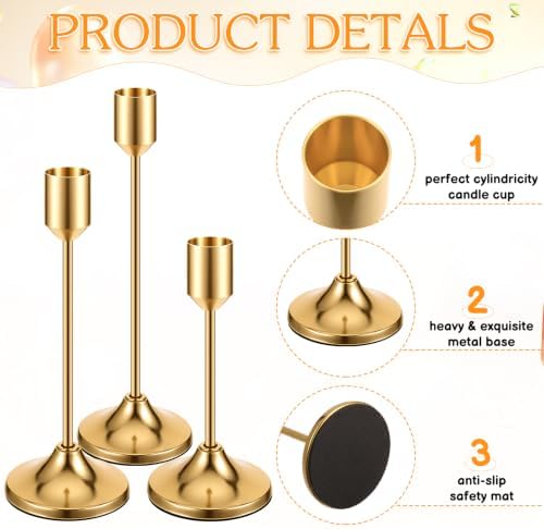 24PCS Brass Gold Candlestick Holders, Metal Taper Candle Holders - Image 2