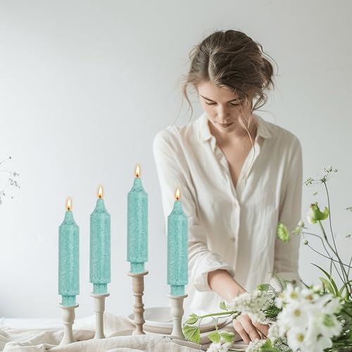 Teal Crystal Short Taper Candle Sticks Dripless Tapered Candles for for Holiday Wedding Party Wax Unscented Dinner 6 inch Set of 4 - Image 2