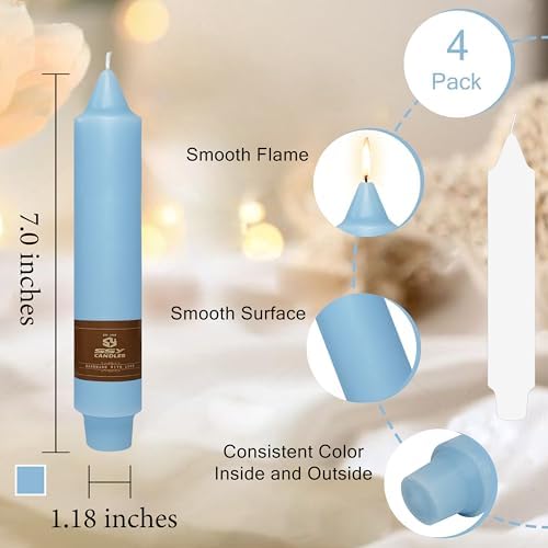 4 Pack Taper Candles Blue Tapered Candles 7 Inch Smokeless Candle Unscented Short Candlesticks Ideal for Weddings Dinner Parties Home Decor - Image 3