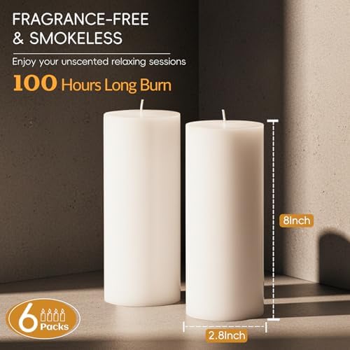 Pillar Candles White 6 Pack, 2.8x8 Inch Unscented Candle - Image 2