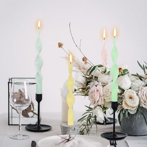 10 Inches Spiral Taper Candles Colorful Twisted Candle Dripless Long Candles, Handmade Candlesticks for Wedding Dinner Decor, Set of 4(Pastel Candy Colored) - Image 5