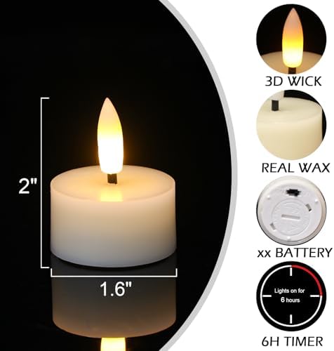 GenSwin Real Wax Flameless Tealight Candles Battery Operated Timer Ivory - Image 3