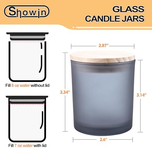 SHOWIN 8 OZ Thick Candle Jars for Making Candles 15 Pcs, Empty Jars with Wood Lids for Candle Making, Sample Container, Frosted Grey - Image 4