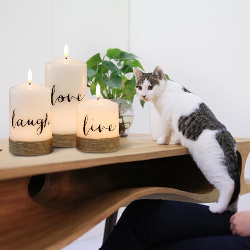 Christmas LED Glass Flameless Candles Live Laugh Love Hemp Rope Remote - Image 4
